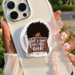Black Girl Reading Magnetic Phone Grip: Afrocentric Art, Black Pride Accessory, Book Lover Gift, Bookish Kindle Grip, Black History Month