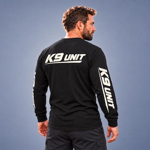 K9 Unit Long Sleeve Shirt Police Dog Handler Back and Sleeve Print Cotton Tee