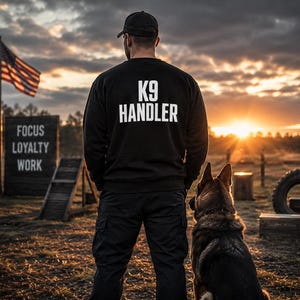 Sweat-shirt K9 Handler imprimé au dos - Uniforme ras du cou pour dresseur de chiens - Cadeau police K9