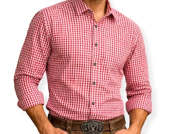 Camisa bávara a cuadros para hombre, Oktoberfest / Traje tradicional alemán de Lederhosen a cuadros rojos, disfraz para festival alpino, prenda para festival de cerveza.