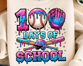 100 Drippy Days Of School Png, Funny Boys Kids 100th Day Of School Png, Baseball 100 Days, Boy School Drip Png