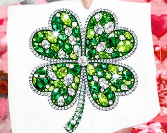 Rhinestone Shamrock PNG, St Patrick’s Day Clover Clipart, St Patrick’s Day Clover Bling, Lucky Charm Png, Glitter Gemstone Irish