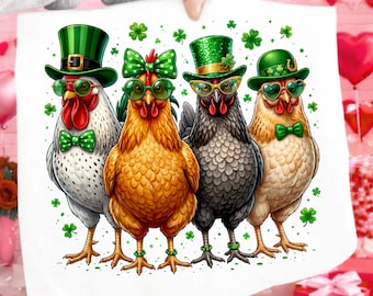 St Patrick’s Day Chicken PNG,Funny Shamrock Leprechaun Chickens Sublimation Design, Irish Clover Farm Clipart, Funny St Patrick’s Day Design