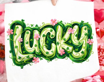 Lucky PNG, St Patrick’s Day png, Shamrock Clover Floral Brushstroke Lettering, St. Pattys Day png, patrick day png