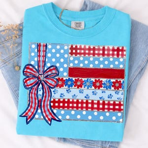 Patriotic USA Flag Bow PNG, 4th of July Sublimation Design, Red White Blue Floral Flag, Independence Day Shirt Design, Digital Download