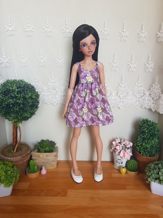 Birds on Mauve Purple dress for Minifee Slim Msd Momoni BJD Outfit clothes outfit dolls