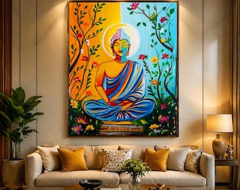 Cuadro de Buda para meditación pintado a mano / Decoración de pared zen espiritual