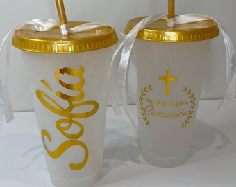 Personalized Cups: 24oz or 16oz Tumblers with Gold Accents