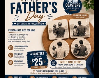Paquete de 4 posavasos personalizados para el Día del Padre