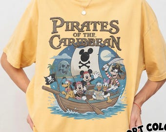 Vintage Mickey And Friends Pirates of the Caribbean Comfort Colors Shirt, Pirates Jack Sparrow Tee, Disney Cruise Pirate Night Shirt