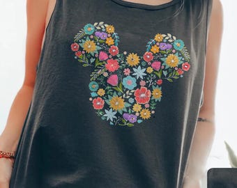 Disney Floral Mickey Head Tank Top, Mickey Mouse Disney Tank, Floral Disney Tank, Disney Family Vacation Tank