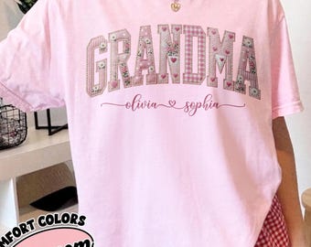 Personalized Grandma Shirt Floral Patchwork Grandma Shirt with Grandkid Names Custom Grandma Gift for Grandma Mothers Day
