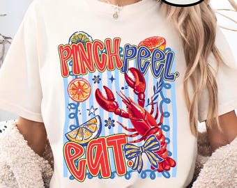 Crawfish Shirt, Crawfish Boil Shirt Comfort Colors®, Pinch Peel Eat Coquette Crawfish Season T-shirt, Preppy Stripes Crawfish Tee, Louisiana