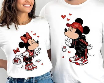 Disney Couple Shirts, Mickey and Minnie Kissing T-Shirts, Matching Disney Valentine Tees, Cute Disney Anniversary Tops, Disney Trip Outfit