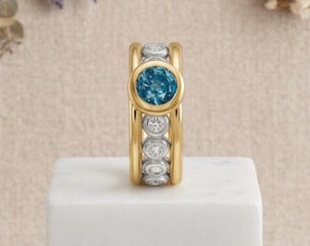 Anillo de zafiro azul, anillo llamativo, anillo con bisel, anillo de plata de ley 925, anillo chapado en oro de 14 quilates, anillo de piedra natal de diciembre, regalo para ella.