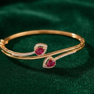 Bracciale classico con rubini, bracciale a fascia in argento placcato oro 14 carati