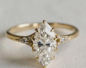 3 Ct Vintage Marquise Moissanite Engagement Ring 14K Gold Art Deco Inspired, Handcrafted Wedding Proposal Ring, Antique Style Bridal Gift