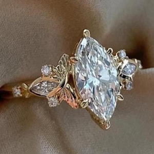 2Ct Vintage Marquise Cut Moissanite Engagement Ring 14K Gold Handmade Art Deco Wedding Proposal Ring