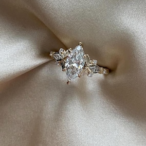 2Ct Vintage Marquise Cut Moissanite Engagement Ring 14K Gold Handmade Art Deco Wedding Proposal Ring