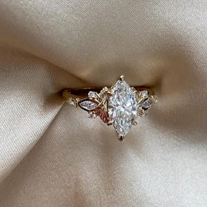 2Ct Vintage Marquise Cut Moissanite Engagement Ring 14K Gold Handmade Art Deco Wedding Proposal Ring