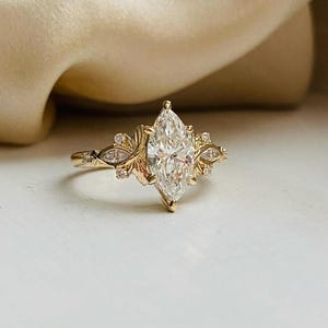 2Ct Vintage Marquise Cut Moissanite Engagement Ring 14K Gold Handmade Art Deco Wedding Proposal Ring