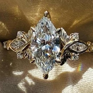2Ct Vintage Marquise Cut Moissanite Engagement Ring 14K Gold Handmade Art Deco Wedding Proposal Ring