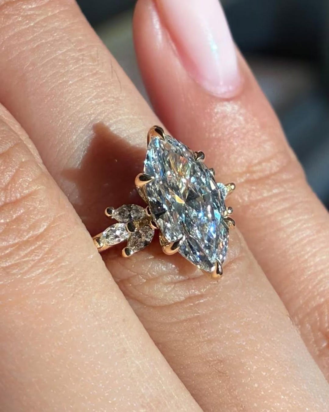 3ct Vintage Marquise Cut Moissanite Engagement Ring 14K Gold Art Deco ...