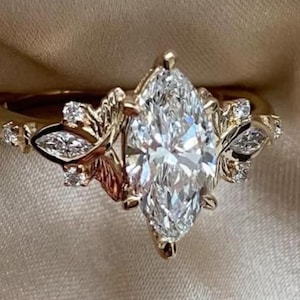 2Ct Vintage Marquise Cut Moissanite Engagement Ring 14K Gold Handmade Art Deco Wedding Proposal Ring