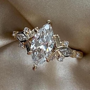 2Ct Vintage Marquise Cut Moissanite Engagement Ring 14K Gold Handmade Art Deco Wedding Proposal Ring