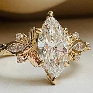 2Ct Vintage Marquise Cut Moissanite Engagement Ring 14K Gold Handmade Art Deco Wedding Proposal Ring