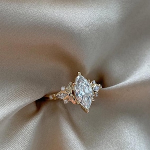 2Ct Vintage Marquise Cut Moissanite Engagement Ring 14K Gold Handmade Art Deco Wedding Proposal Ring