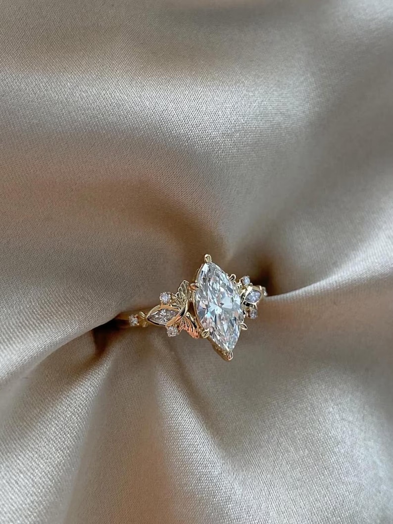 2Ct Vintage Marquise Cut Moissanite Engagement Ring 14K Gold Handmade Art Deco Wedding Proposal Ring