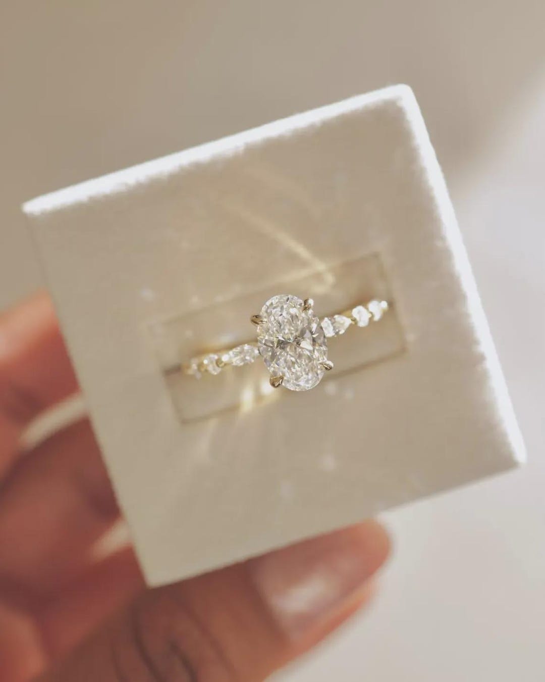 2ct Oval Cut Moissanite Engagement Ring 14K Gold Side Accent Stone ...