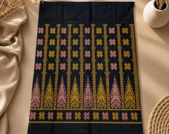 Embroidered Sabbe Bugis Sarong, Traditional Makassar Woven Fabric, Ethnic Floral Embroidery Wrap Skirt, Customary Cultural Formal Textile
