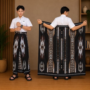 Indonesisk batiksarong: Traditionell javanesisk bomullsomlottklänning (bohemisk strandklänning)