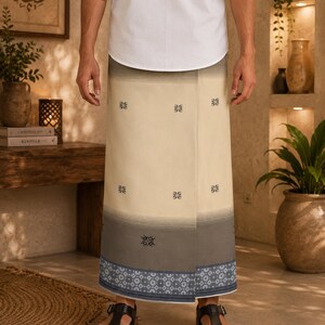 White Brown Sarong Mangga Millenium Premium Woven Dobby Wrap Skirt Floral Kembang Lungi Dress Unisex Luxury Beach Pareo Ethnic Boho Men Gift