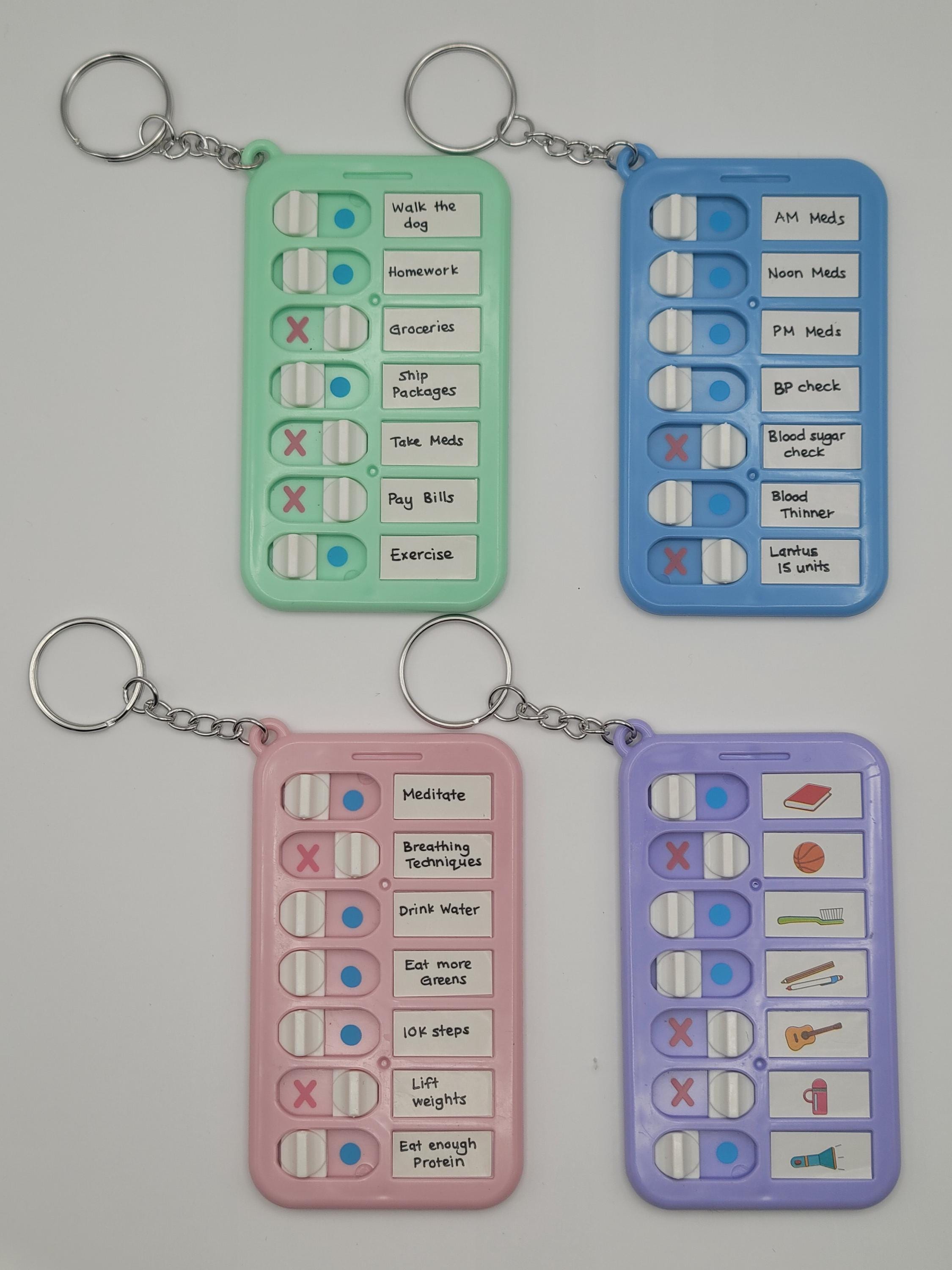 Sliding Container Keychain Blue Reusable Sliding Checklist Keychain – Habit Tracker & Daily ...