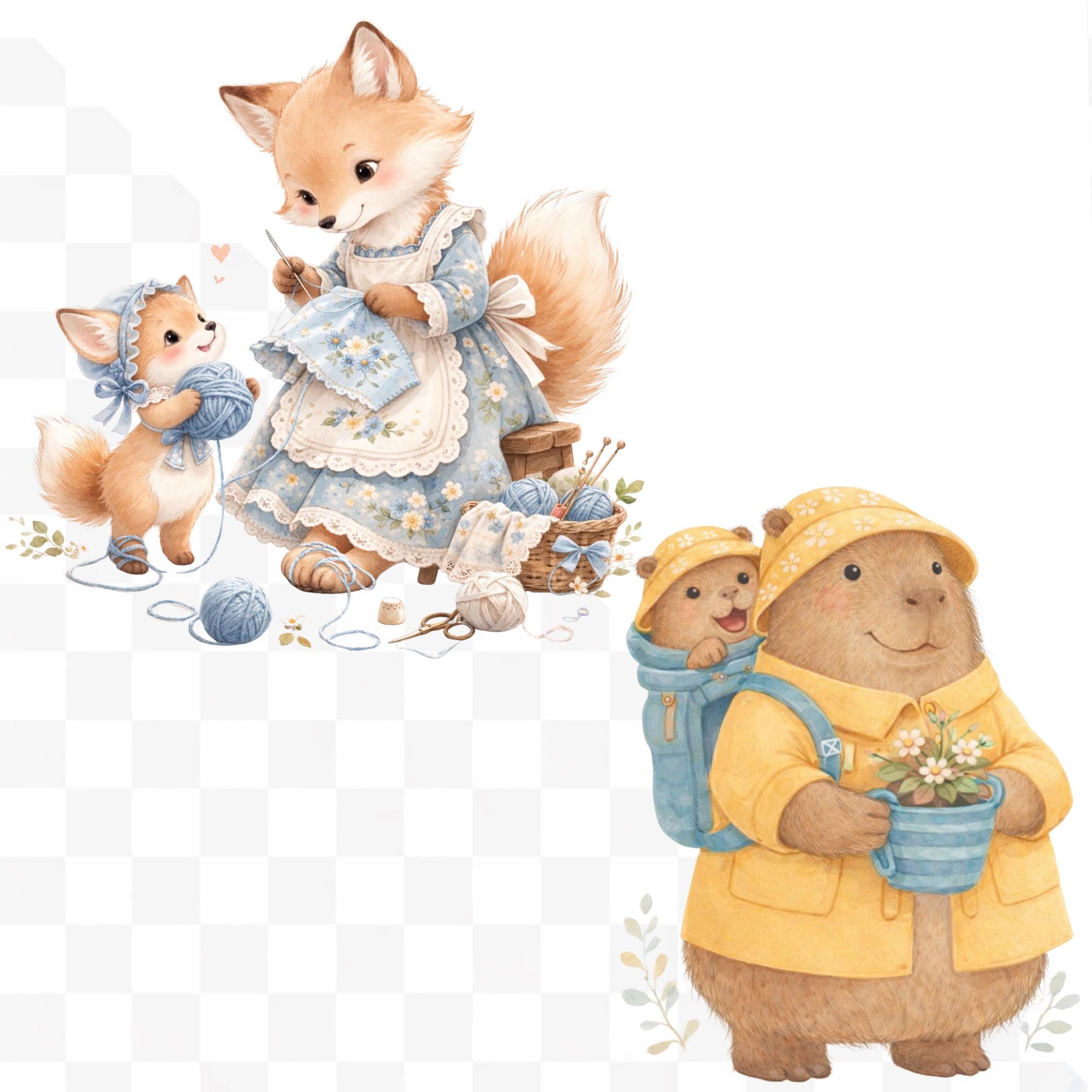 Mama Woodland Animals Clipart Bundle, Watercolor Nursery Decor PNG ...