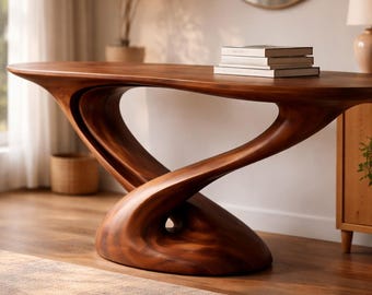 Walnut Console Table, Japandi Entryway Furniture, Sculptural Modern Handmade Wood Design