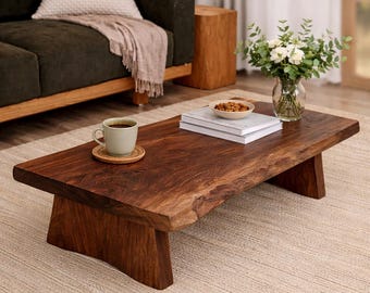 Live Edge Solid Wood Coffee Table – Rustic Handmade Walnut Table