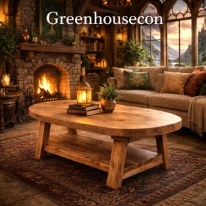 Two Tier Farmhouse Oval Coffee Table, Solid Wood Storage Centerpiece, Rustic Living Room Furniture