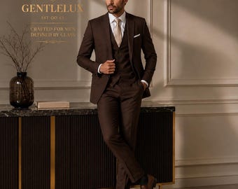 Men's Chocolate Brown 3 Piece Suit, Custom Tailored, Slim Fit, Formal Wedding Business Wear