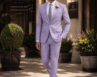 Men's Lavender 2 Piece Suit, Custom Tailored Lilac Slim Fit Wedding Prom Formal Wear