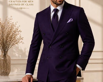 Men's Purple Double Breasted Suit, Custom Tailored Slim Fit Formal Wedding Wear