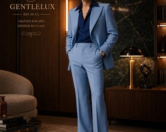 Men’s Powder Blue 70s Suit – Vintage Wide Leg Retro Formal Outfit