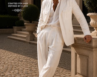 1920s White Linen Safari Suit for Men – Vintage 2 Piece Pleated Trouser Set