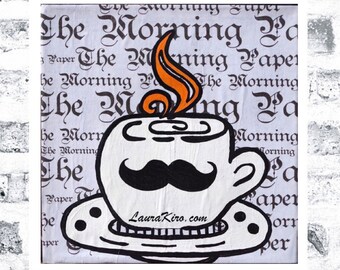 Print Mustache Moustache Art Painting Coffee Cup Art Newspaper Art Wall Decor Mustache Art