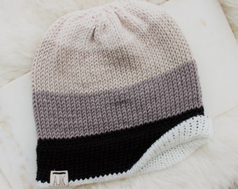 AJK Luxe Beanie in Minimalist Stripe - knit double brim luxury hat teen adult striped hat