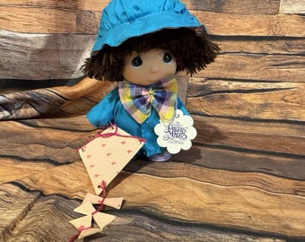 Vtg 1988 Precious Moments Hi Babies Doll Blue Outfit Kite Enesco Collection 5"