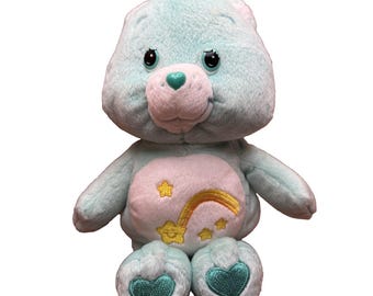 Vintage 2002 Care Bears Wish Bear Plush Mint Green Shooting Star Play Along Toy